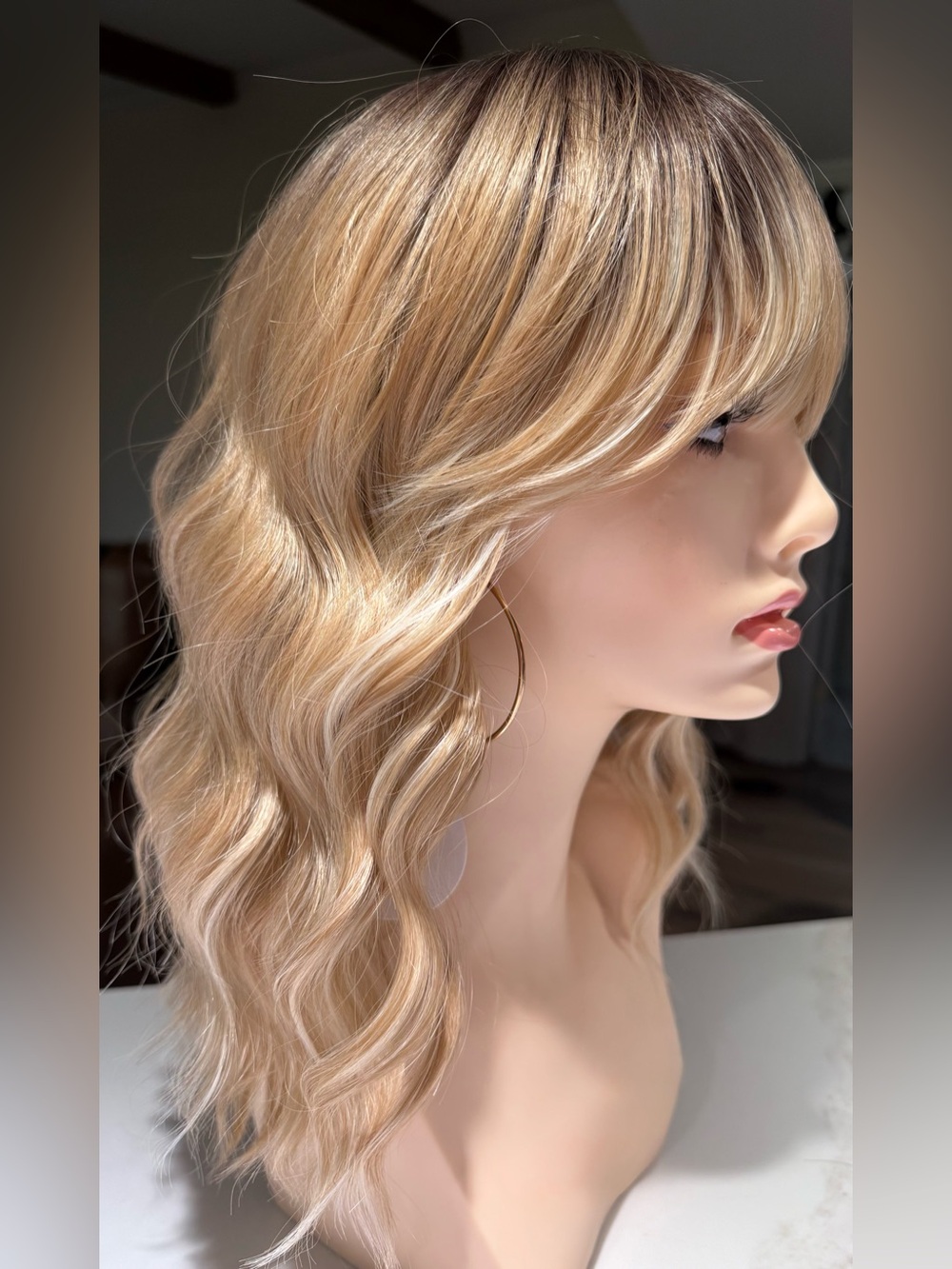 HAIR, 16” Wavy, Long Bangs, Ombre Brown to Blonde